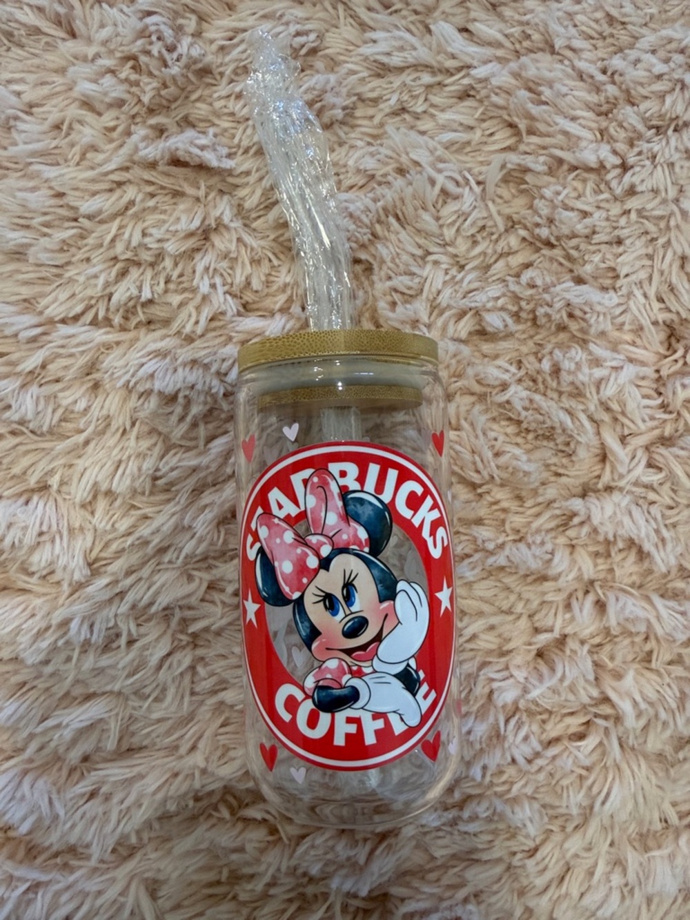 Starbucks Clear Minnie Mouse 16oz Libby glass with straw